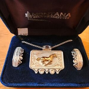 NWT Montana Silversmiths Running Horse Necklace and Earring Set